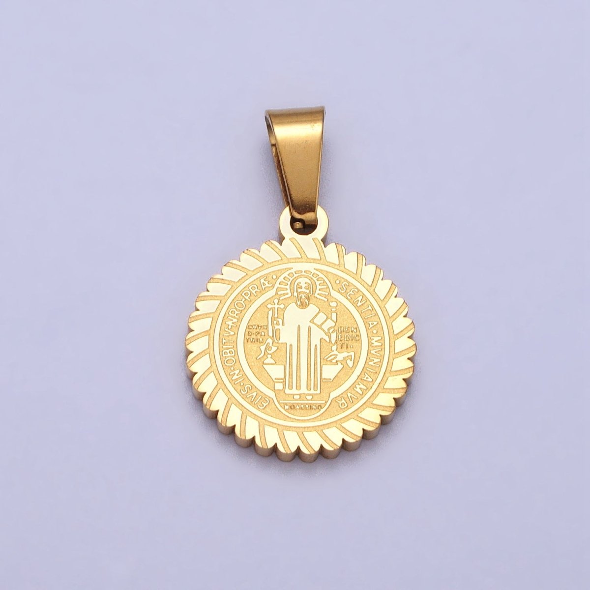 Stainless Steel Saint St. Benedict SMQLIVB PAX VRSNSMV Double Sided Engraved Pendant in Gold & Silver J-664 J-674
