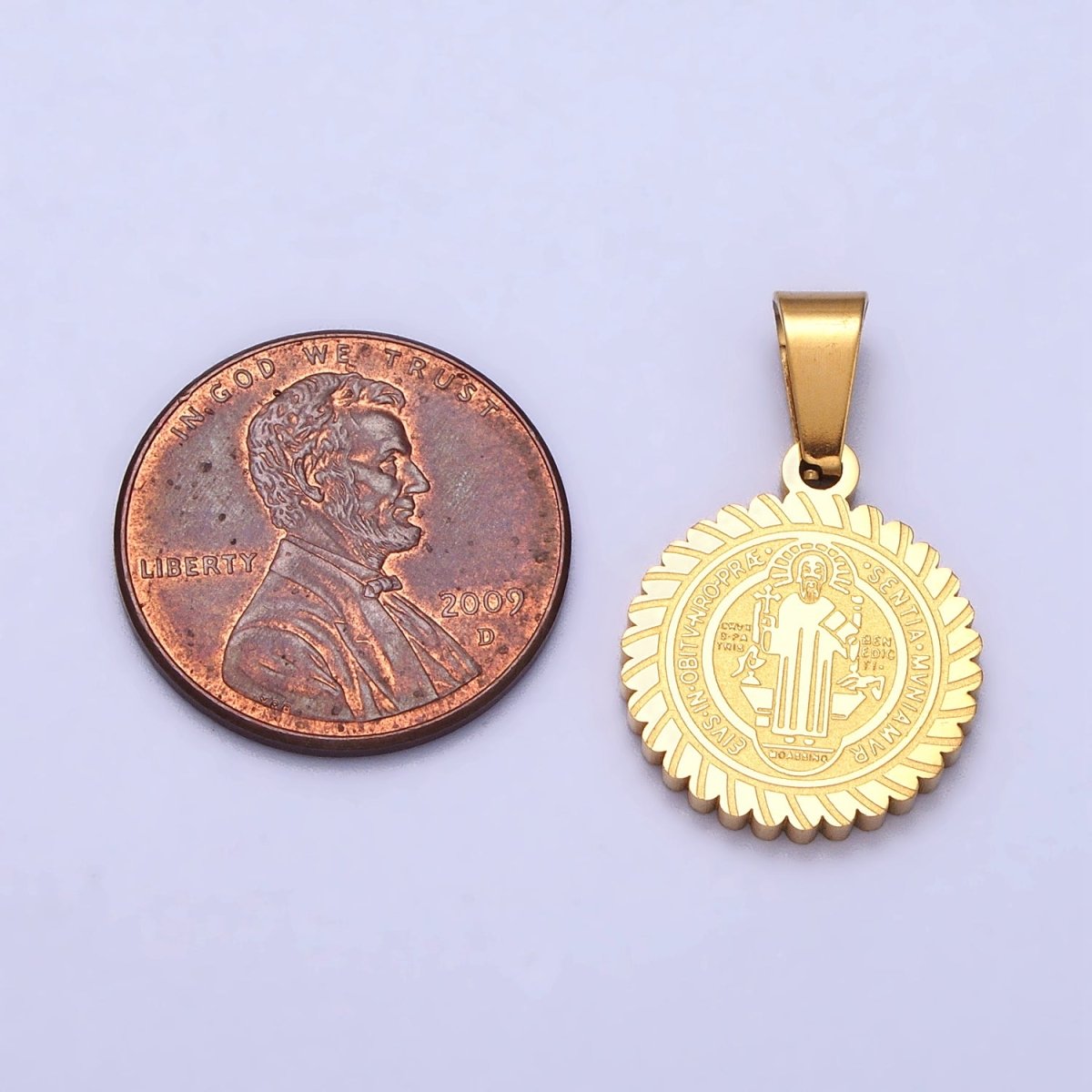 Stainless Steel Saint St. Benedict SMQLIVB PAX VRSNSMV Double Sided Engraved Pendant in Gold & Silver J-664 J-674