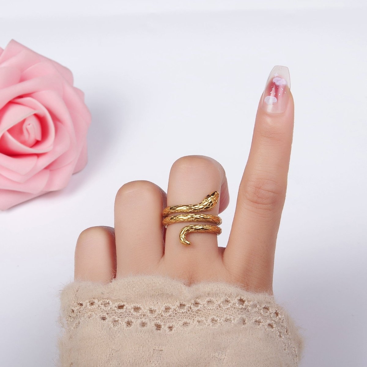 Stainless Steel Scaled Snake Serpent Triple Layered Wrap Ring | U019 - U021