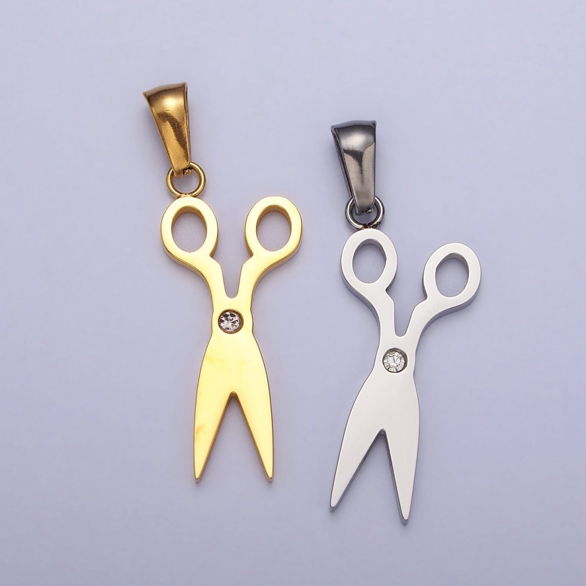 Stainless Steel Scissors Clear CZ Minimalist Pendant in Gold & Silver | P-1078