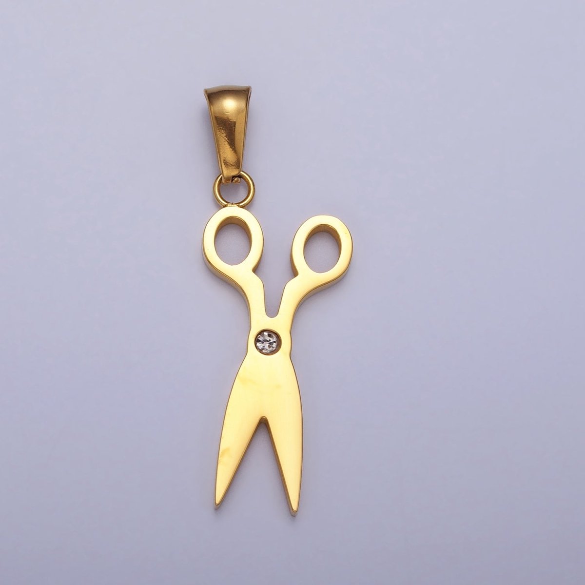 Stainless Steel Scissors Clear CZ Minimalist Pendant in Gold & Silver | P-1078