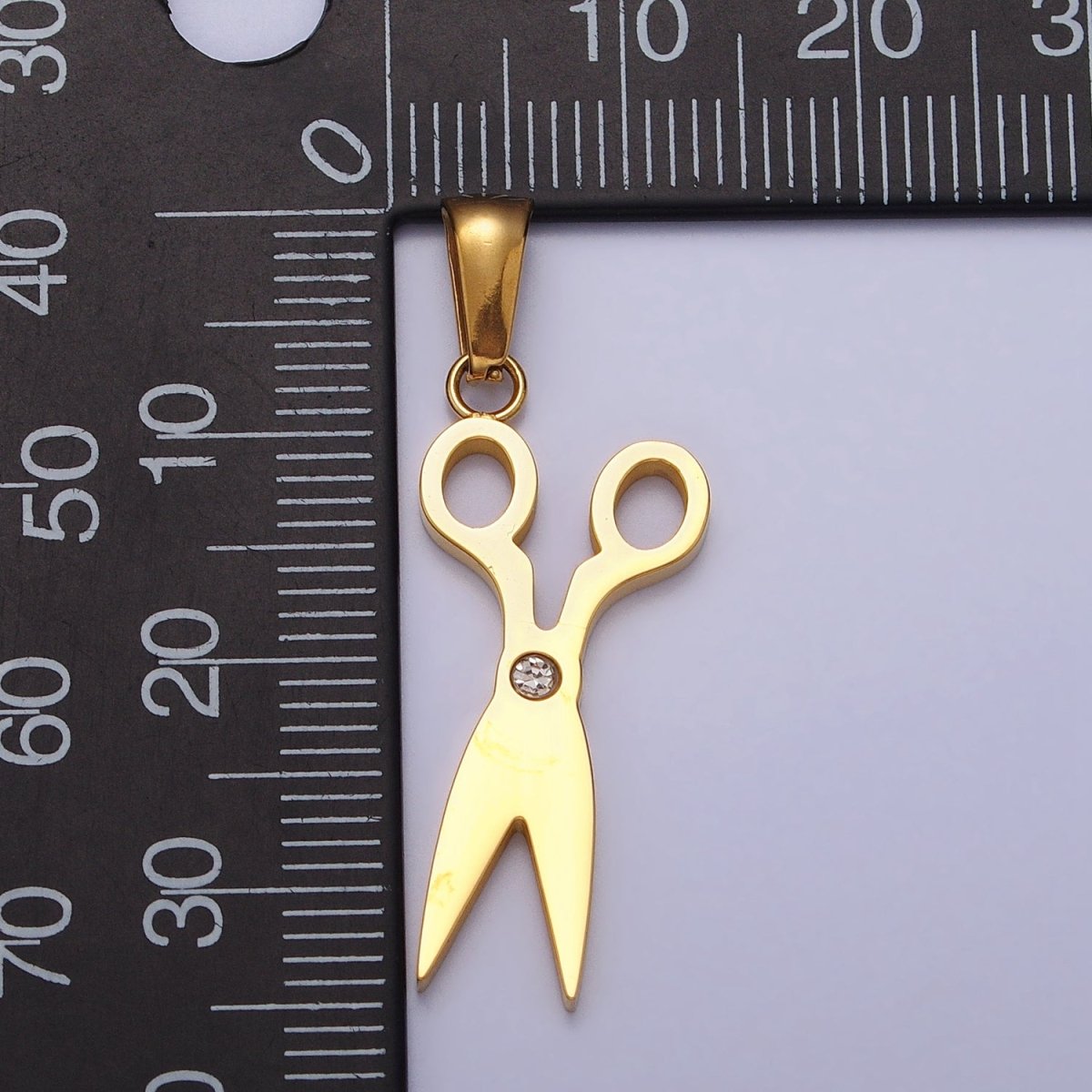 Stainless Steel Scissors Clear CZ Minimalist Pendant in Gold & Silver | P-1078