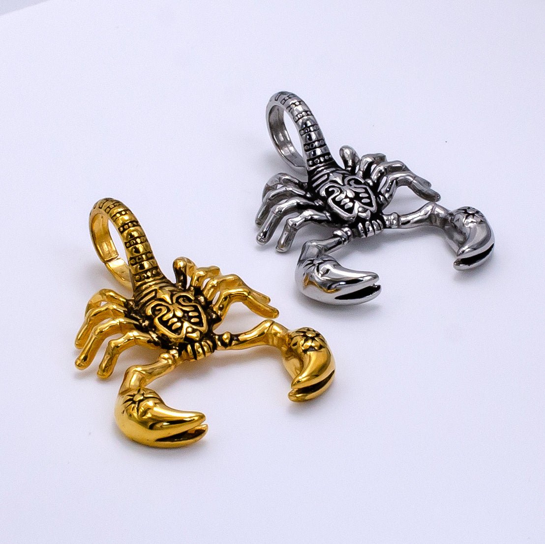 Stainless Steel Scorpion Insect Pendant in Gold & Oxidized Silver | P1076