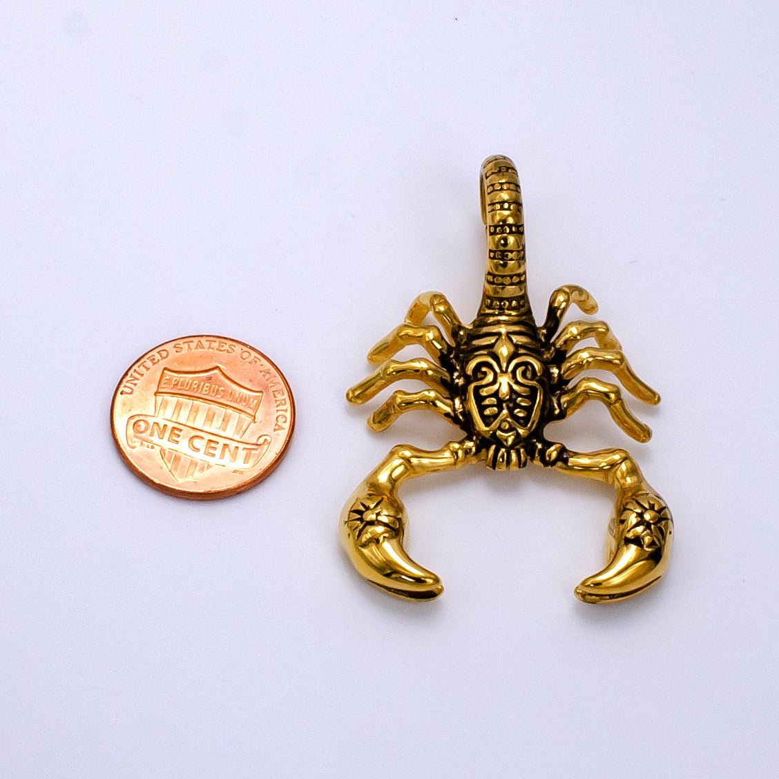 Stainless Steel Scorpion Insect Pendant in Gold & Oxidized Silver | P1076