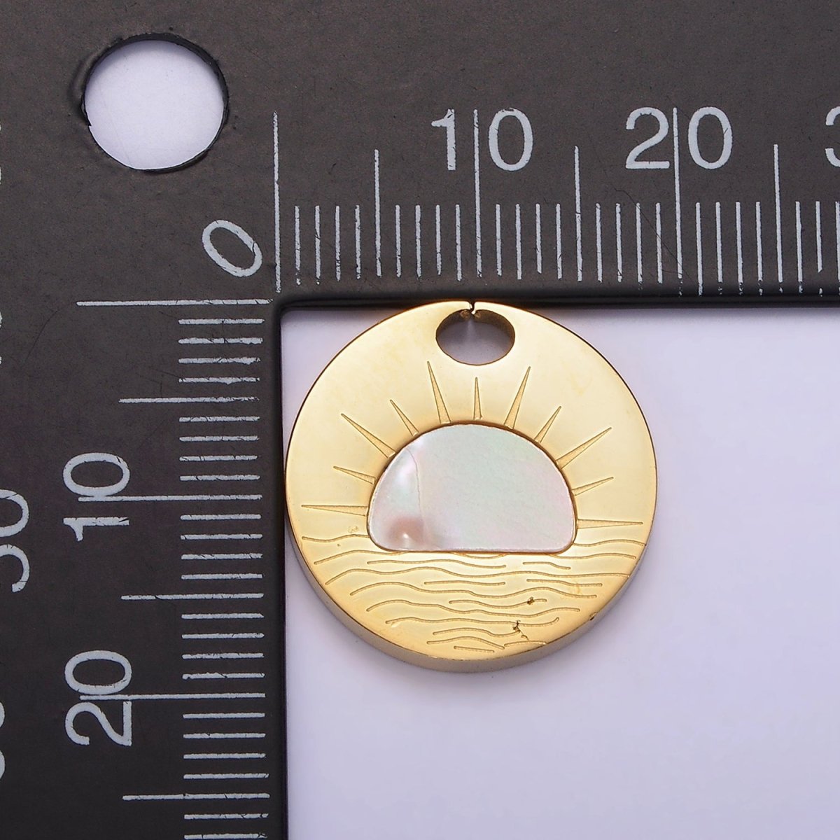 OS Stainless Steel Shell Pearl Celestial Sun Rise Set Ocean Sea Engraved Open Round Charm | P1253