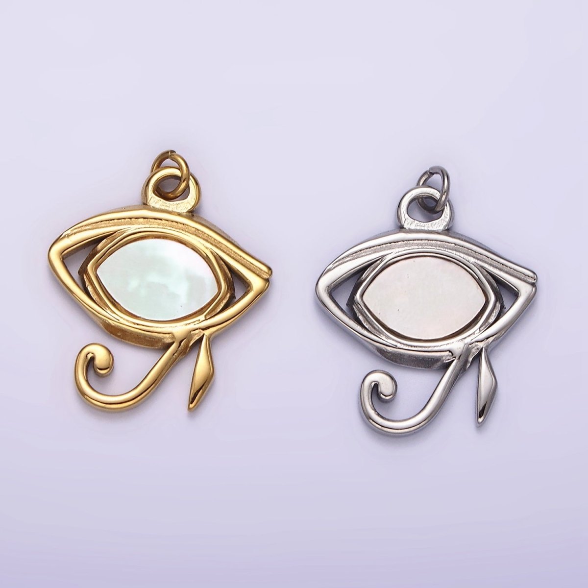 Stainless Steel Shell Pearl Egyptian Eye of Ra Charm in Gold & Silver | P1325