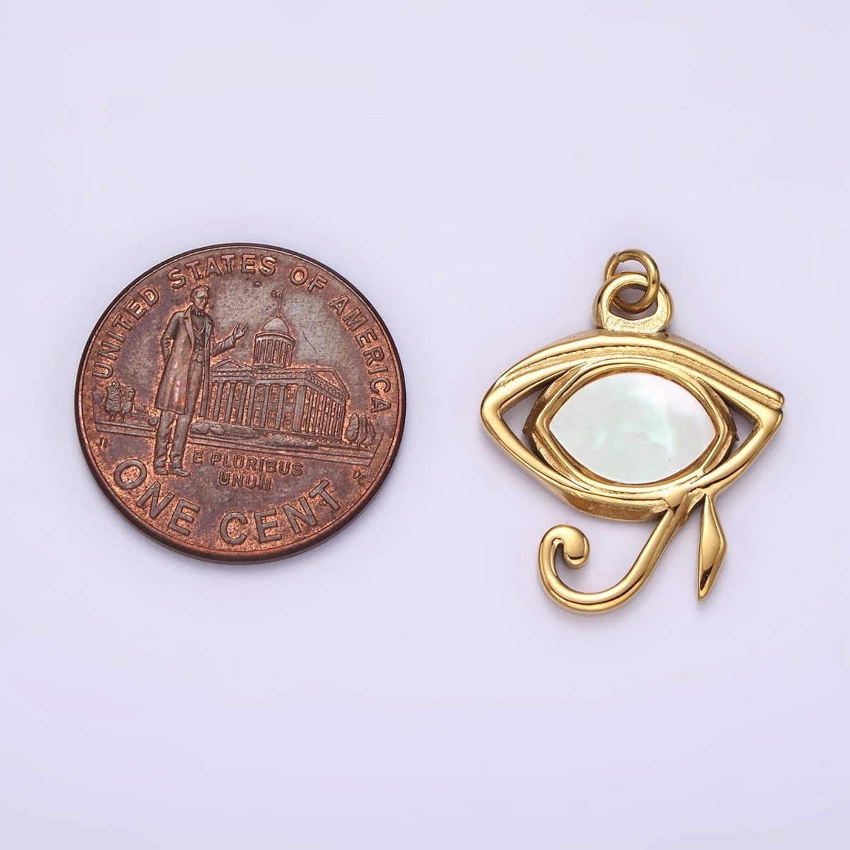 Stainless Steel Shell Pearl Egyptian Eye of Ra Charm in Gold & Silver | P1325