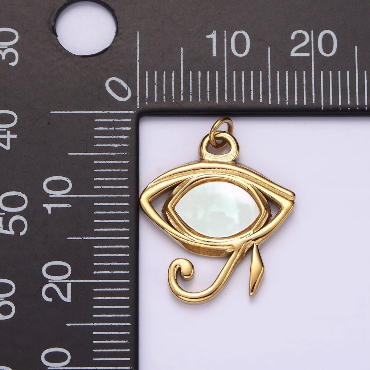 Stainless Steel Shell Pearl Egyptian Eye of Ra Charm in Gold & Silver | P1325