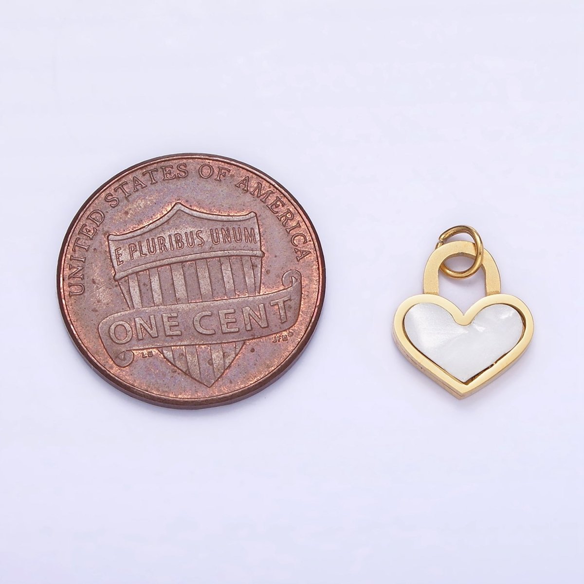 Stainless Steel Shell Pearl Heart Padlock Charm | P979 - DLUXCA