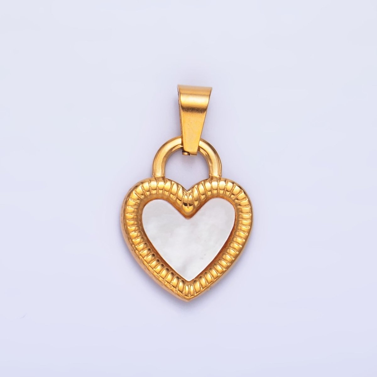 Stainless Steel Shell Pearl Heart Padlock Pendant | P1546 - DLUXCA