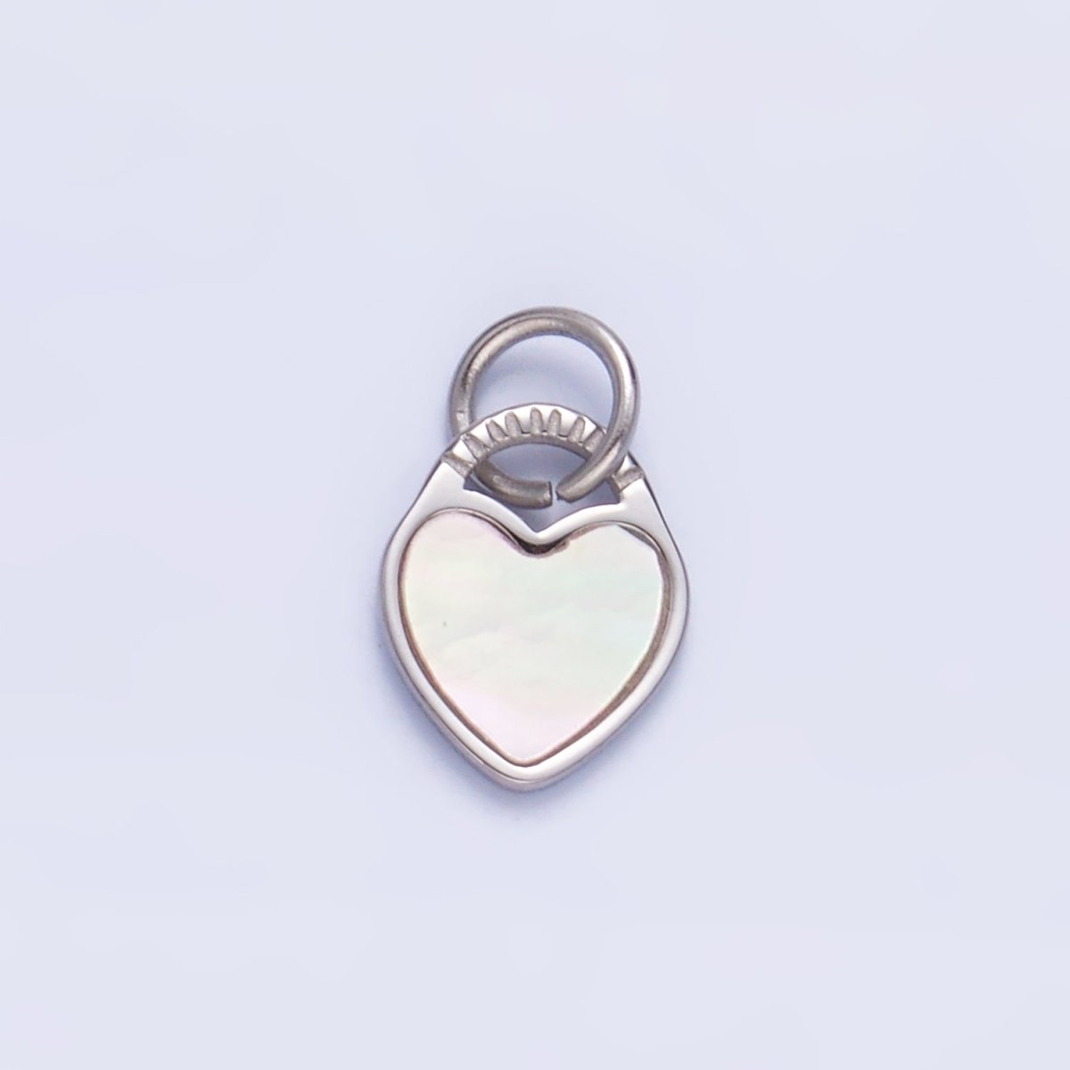 Stainless Steel Shell Pearl Heart Padlock Silver Charm | P644 - DLUXCA
