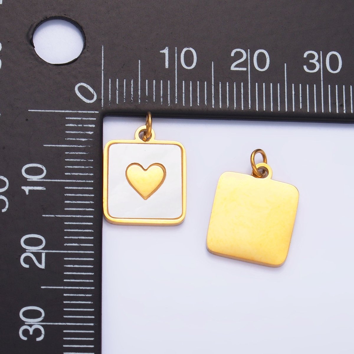 Stainless Steel Shell Pearl Heart Square Charm | P643 - DLUXCA