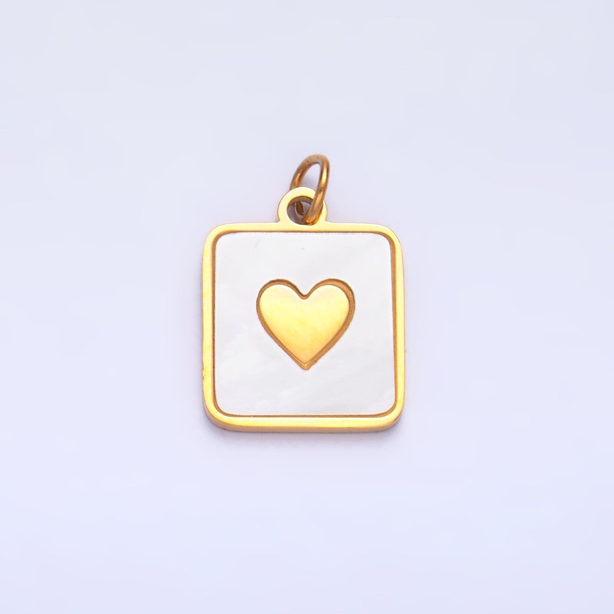 Stainless Steel Shell Pearl Heart Square Charm | P643 - DLUXCA