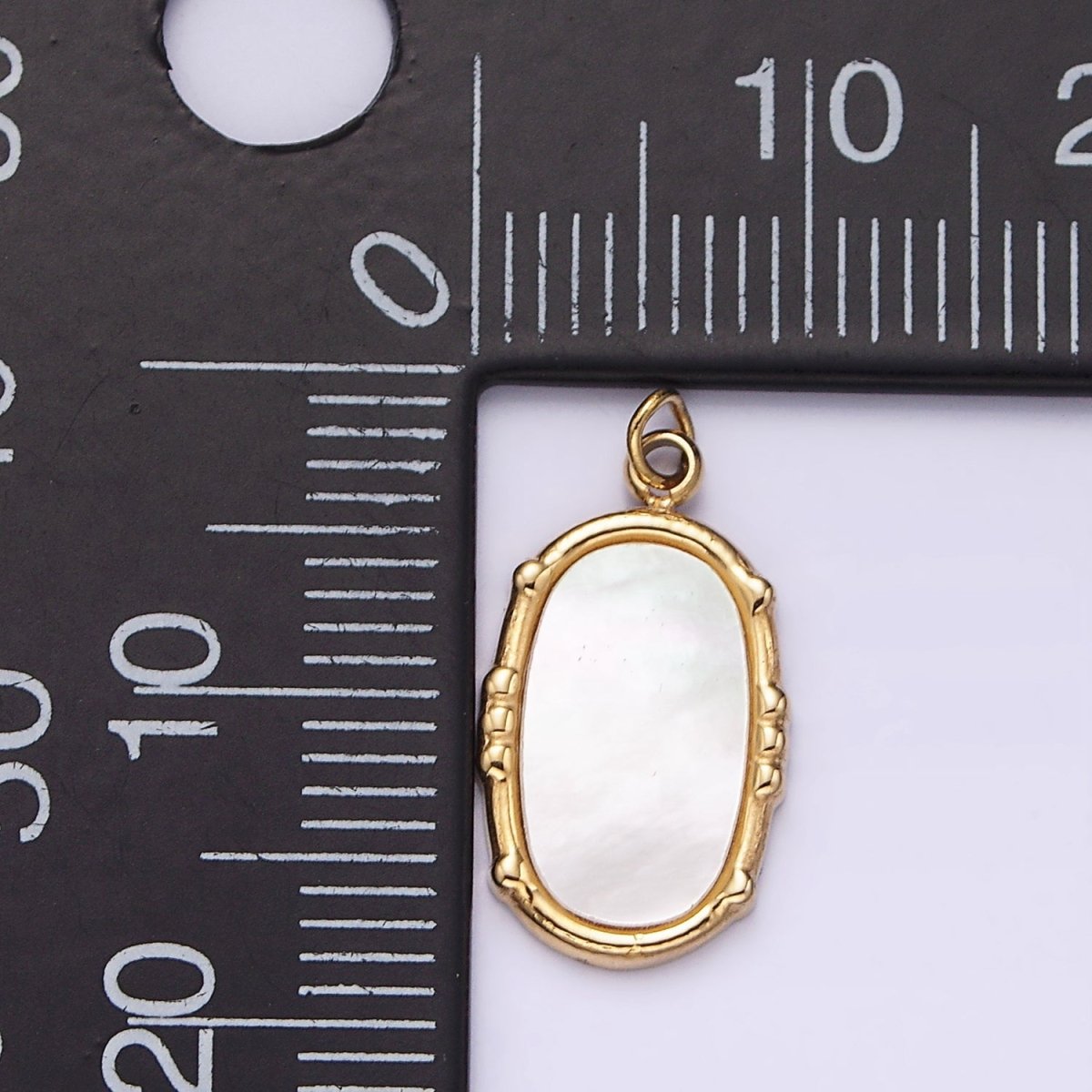Stainless Steel Shell Pearl Oval Dot Bezel Charm in Gold & Silver | P1318