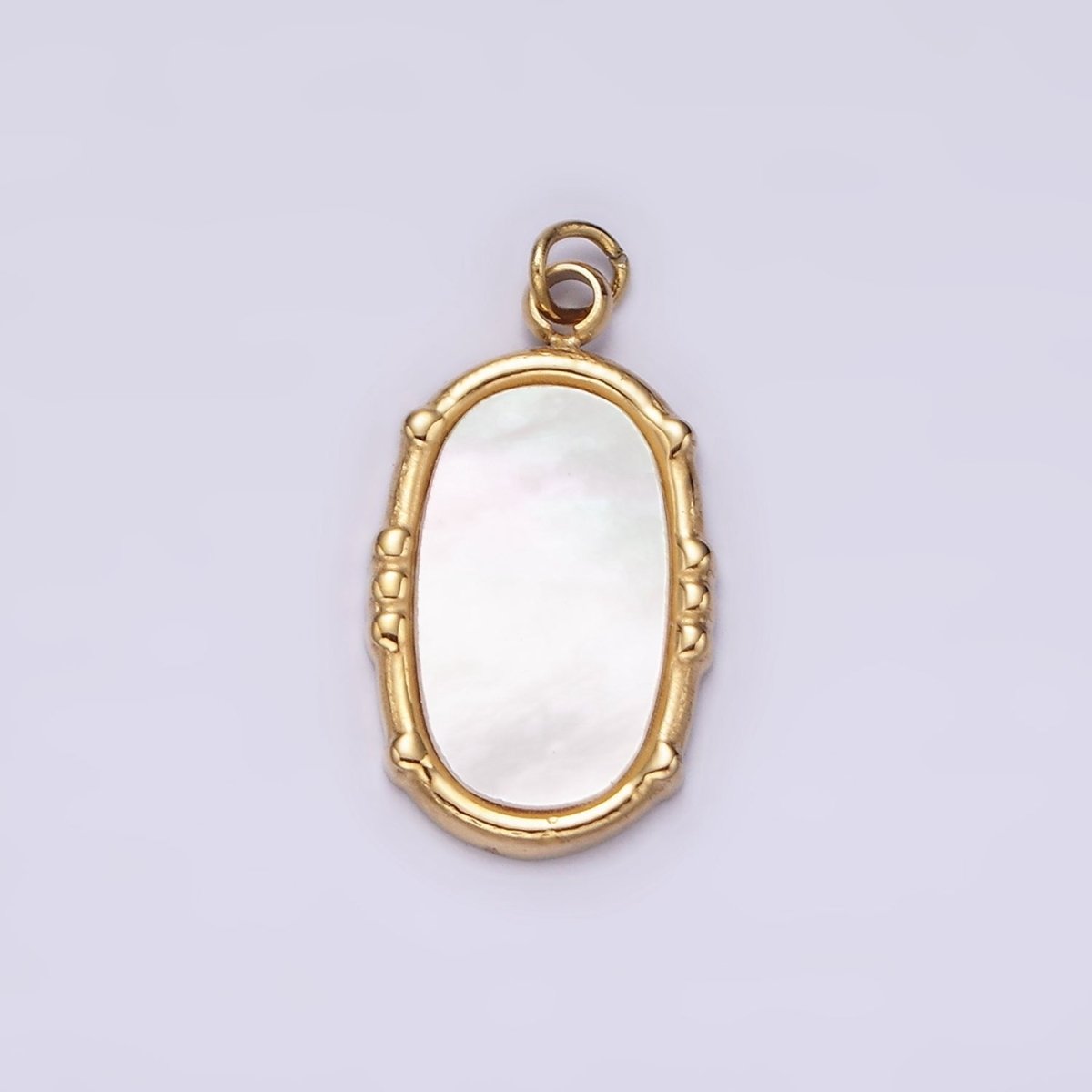 Stainless Steel Shell Pearl Oval Dot Bezel Charm in Gold & Silver | P1318