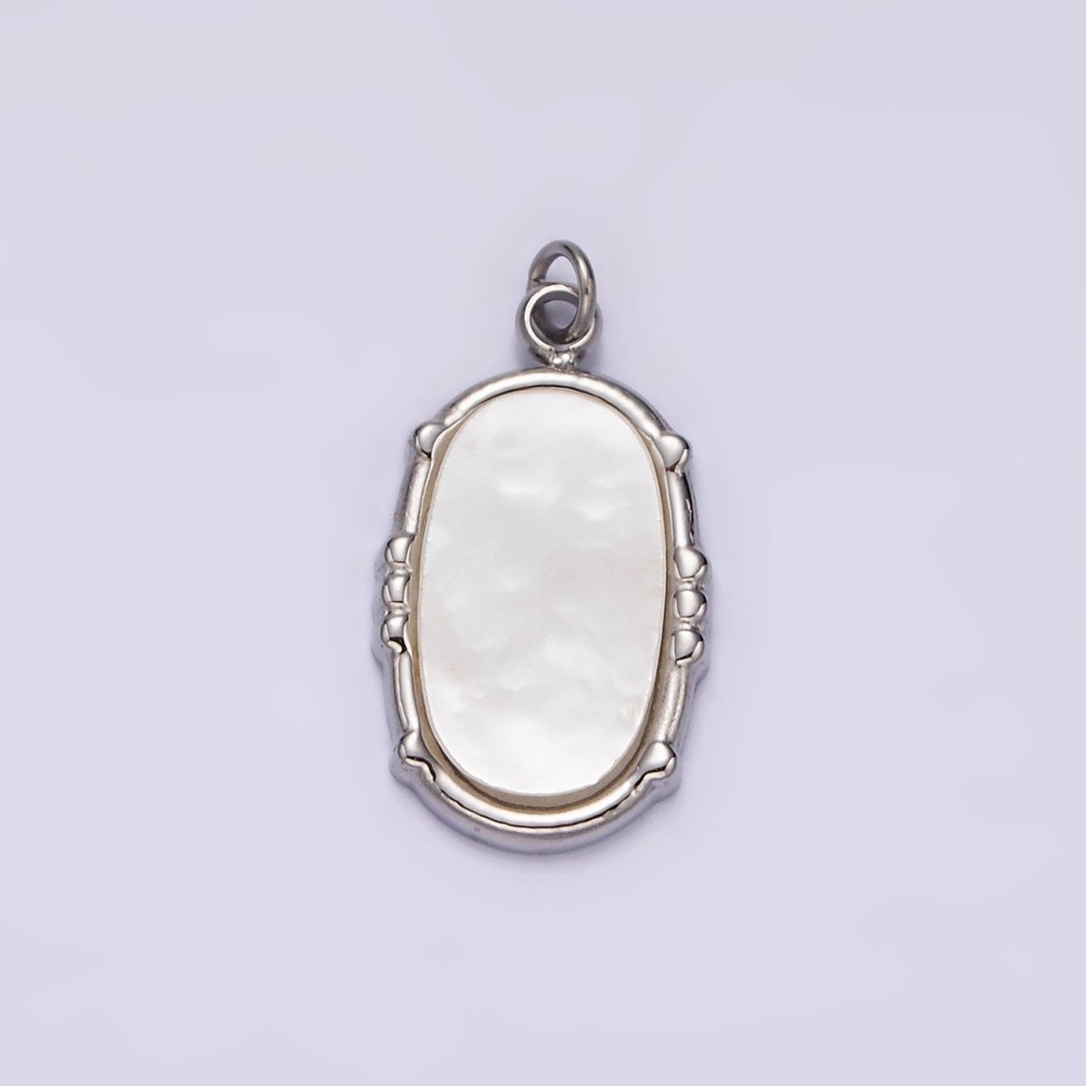 Stainless Steel Shell Pearl Oval Dot Bezel Charm in Gold & Silver | P1318