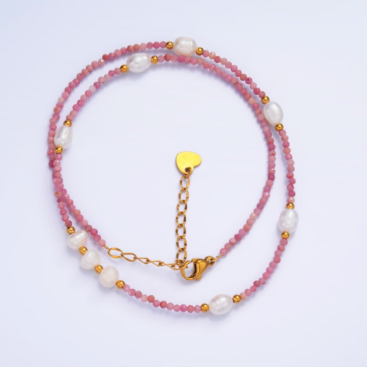 Stainless Steel Shell Pearl Pink Natural Gemstone 15 Inch Choker Necklace | WA - 3100 - DLUXCA