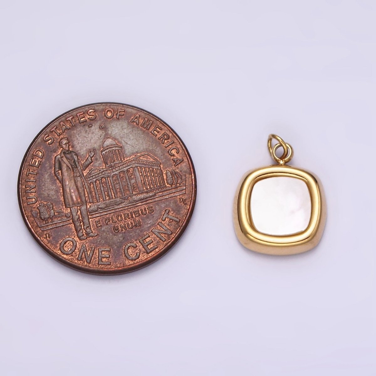 Stainless Steel Shell Pearl Square Bezel Charm in Gold & Silver | P1321