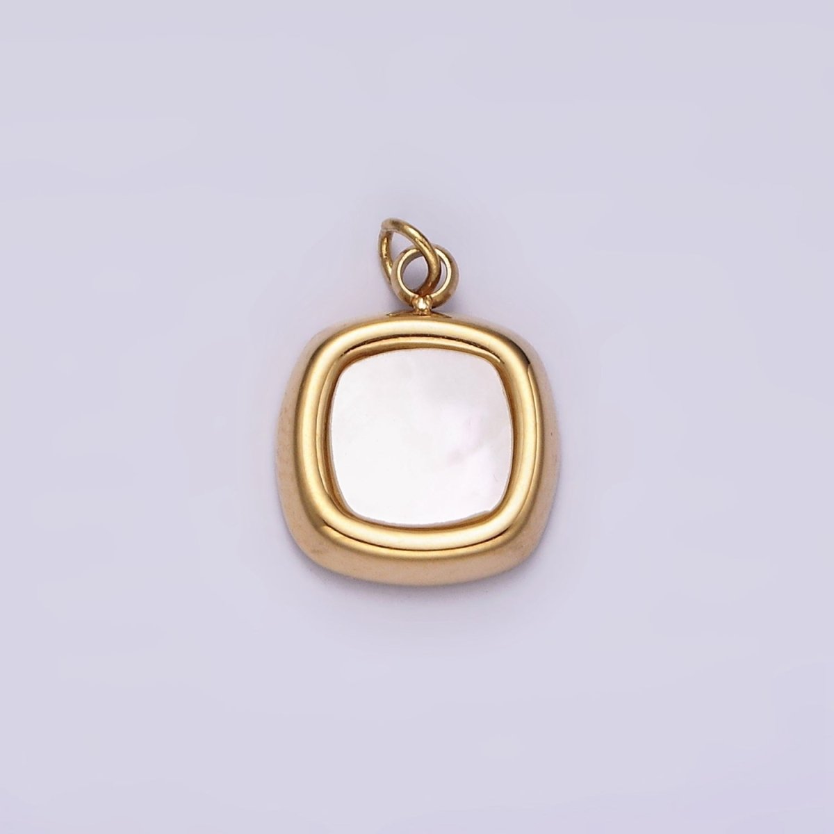 Stainless Steel Shell Pearl Square Bezel Charm in Gold & Silver | P1321