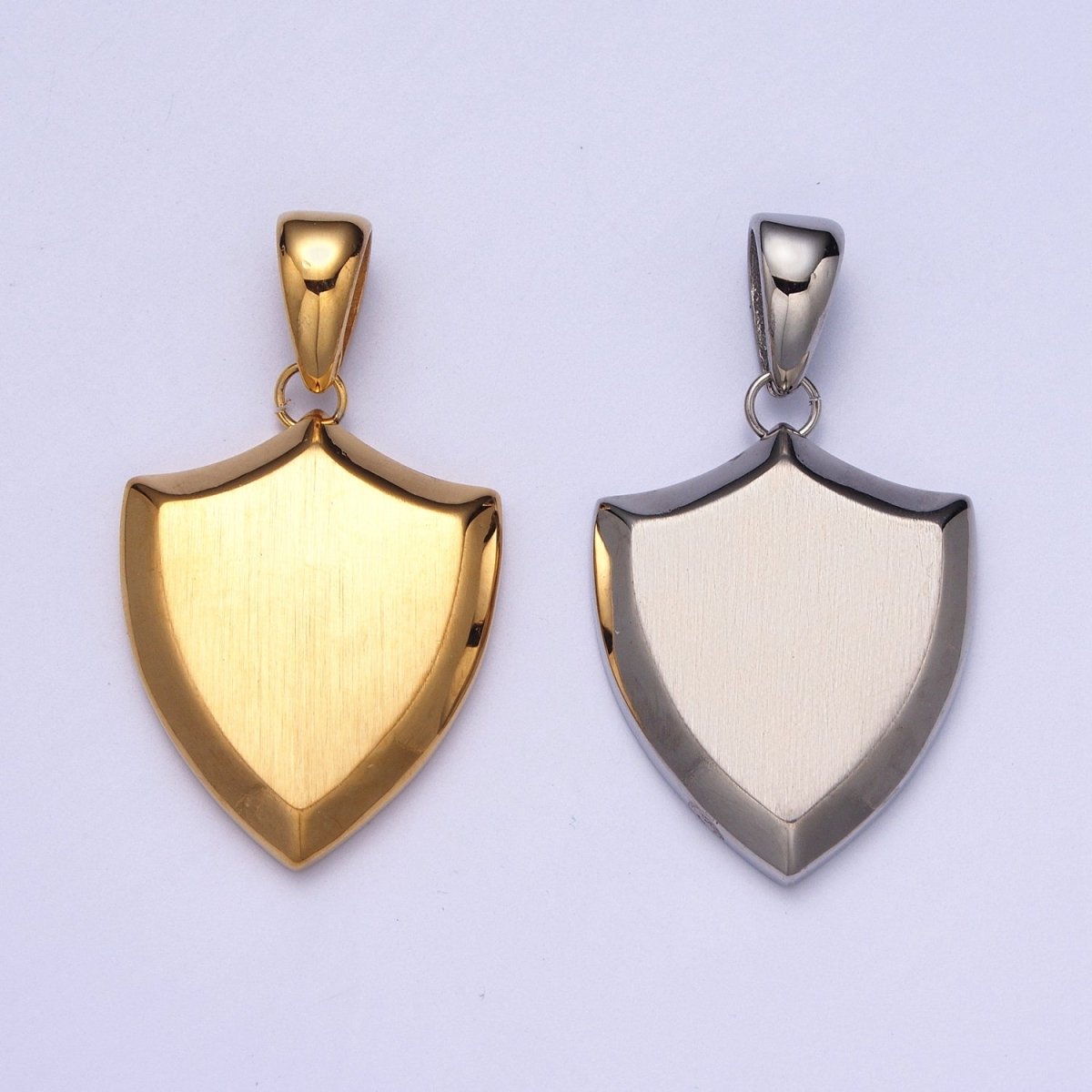 Stainless Steel Shield Engravable Geometric Pendant in Gold and Silver J-432 J-433