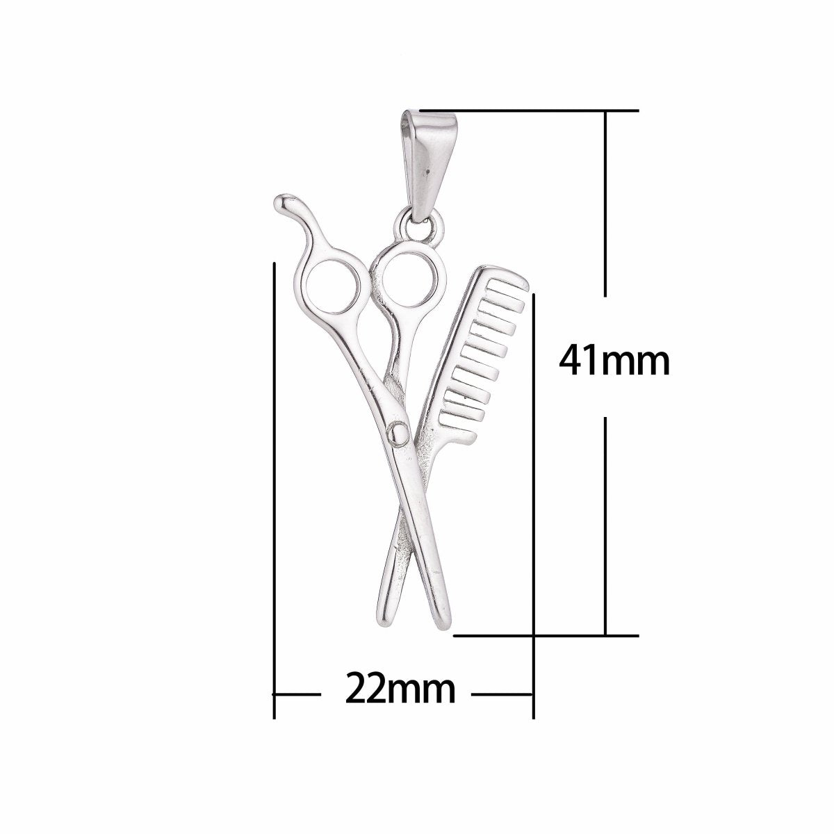 Stainless Steel Silver Scissor for Hair Artist Barber Charm Pendant w/ Bails Findings for Dangle Necklace Jewelry Making J-806
