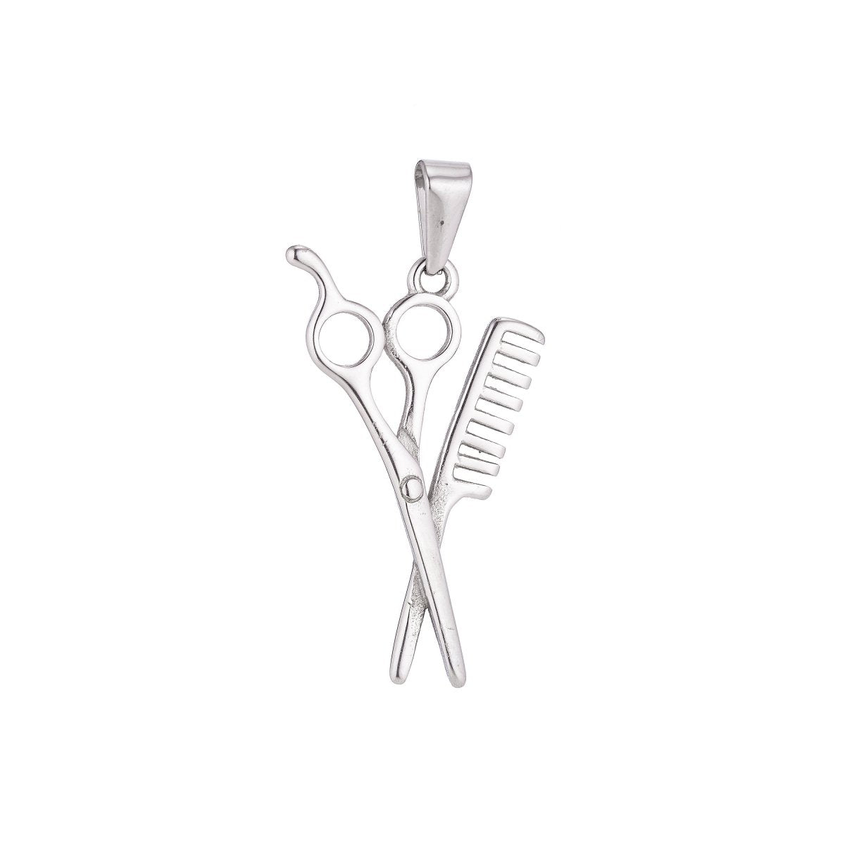 Stainless Steel Silver Scissor for Hair Artist Barber Charm Pendant w/ Bails Findings for Dangle Necklace Jewelry Making J-806