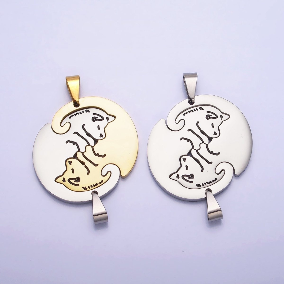 Stainless Steel Sleeping Dog Puppy Couple's Friendship Pendant Set in Gold & Silver | P-1123