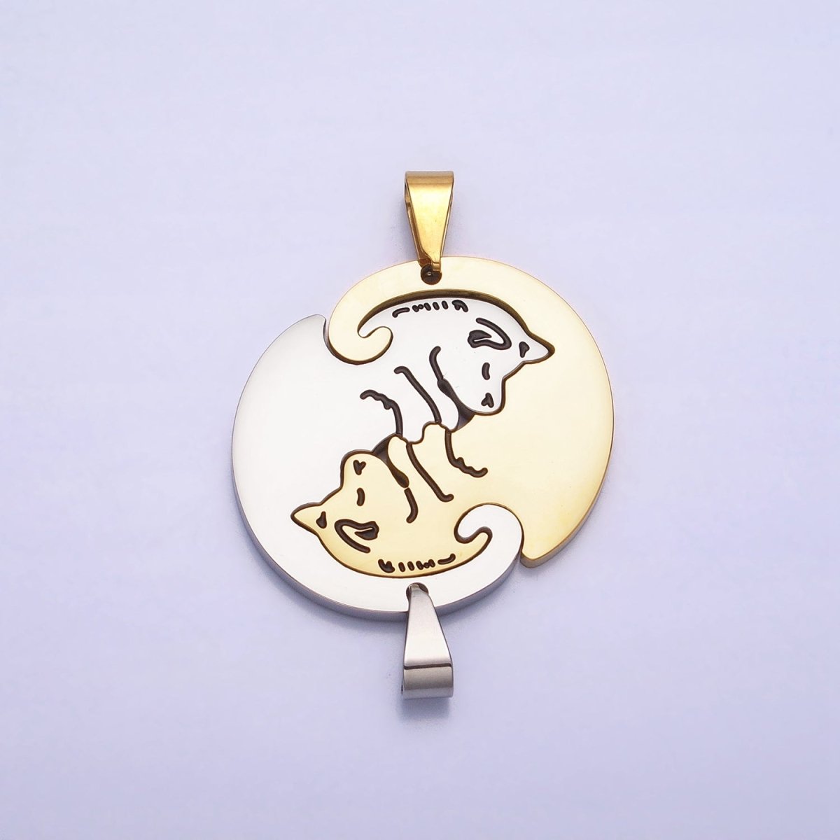 Stainless Steel Sleeping Dog Puppy Couple's Friendship Pendant Set in Gold & Silver | P-1123