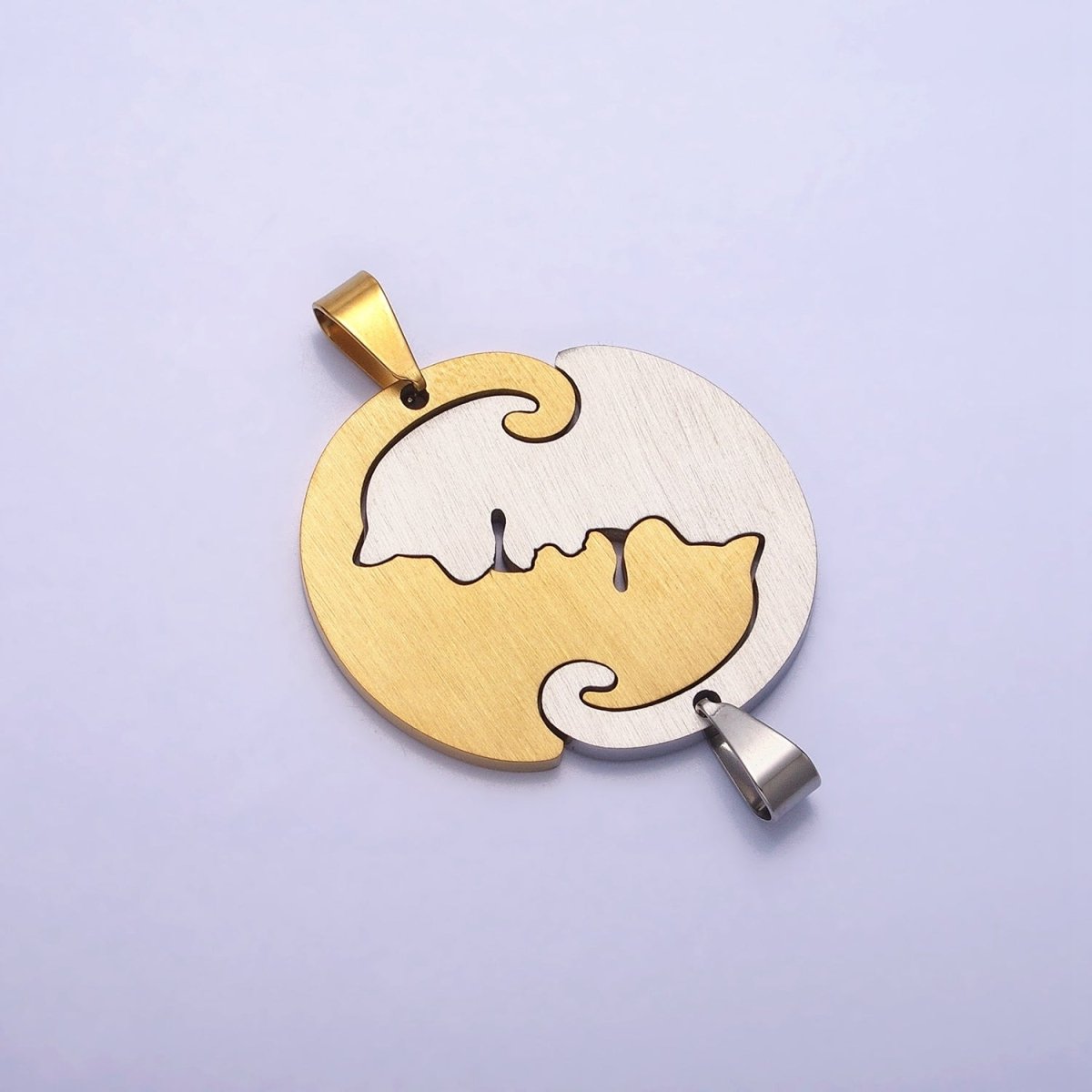 Stainless Steel Sleeping Dog Puppy Couple's Friendship Pendant Set in Gold & Silver | P-1123