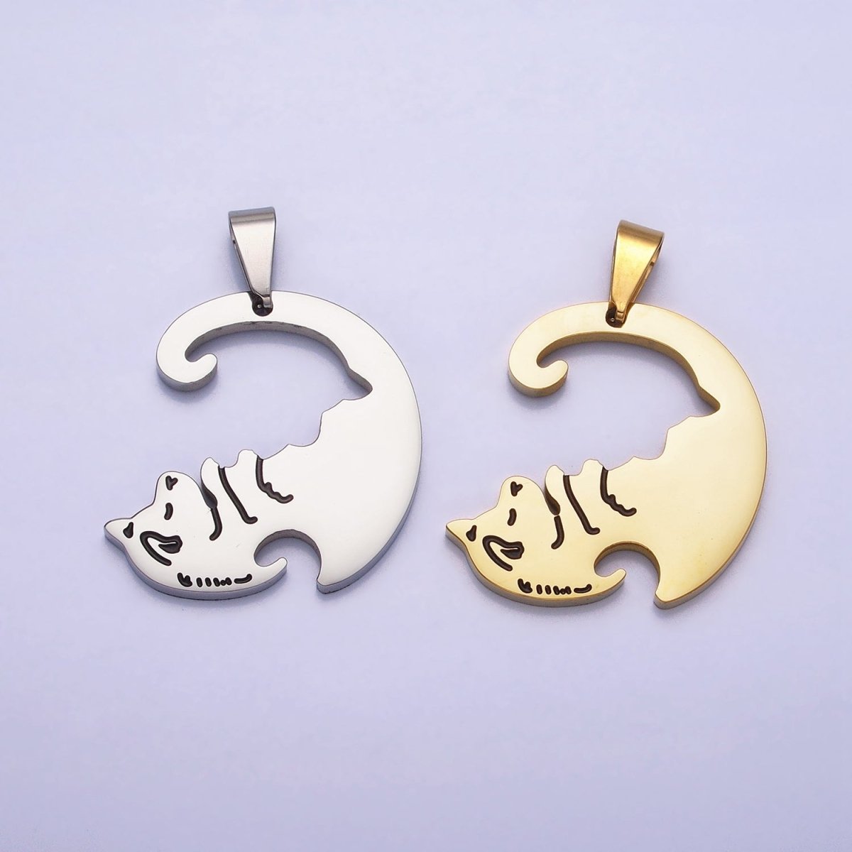 Stainless Steel Sleeping Dog Puppy Couple's Friendship Pendant Set in Gold & Silver | P-1123