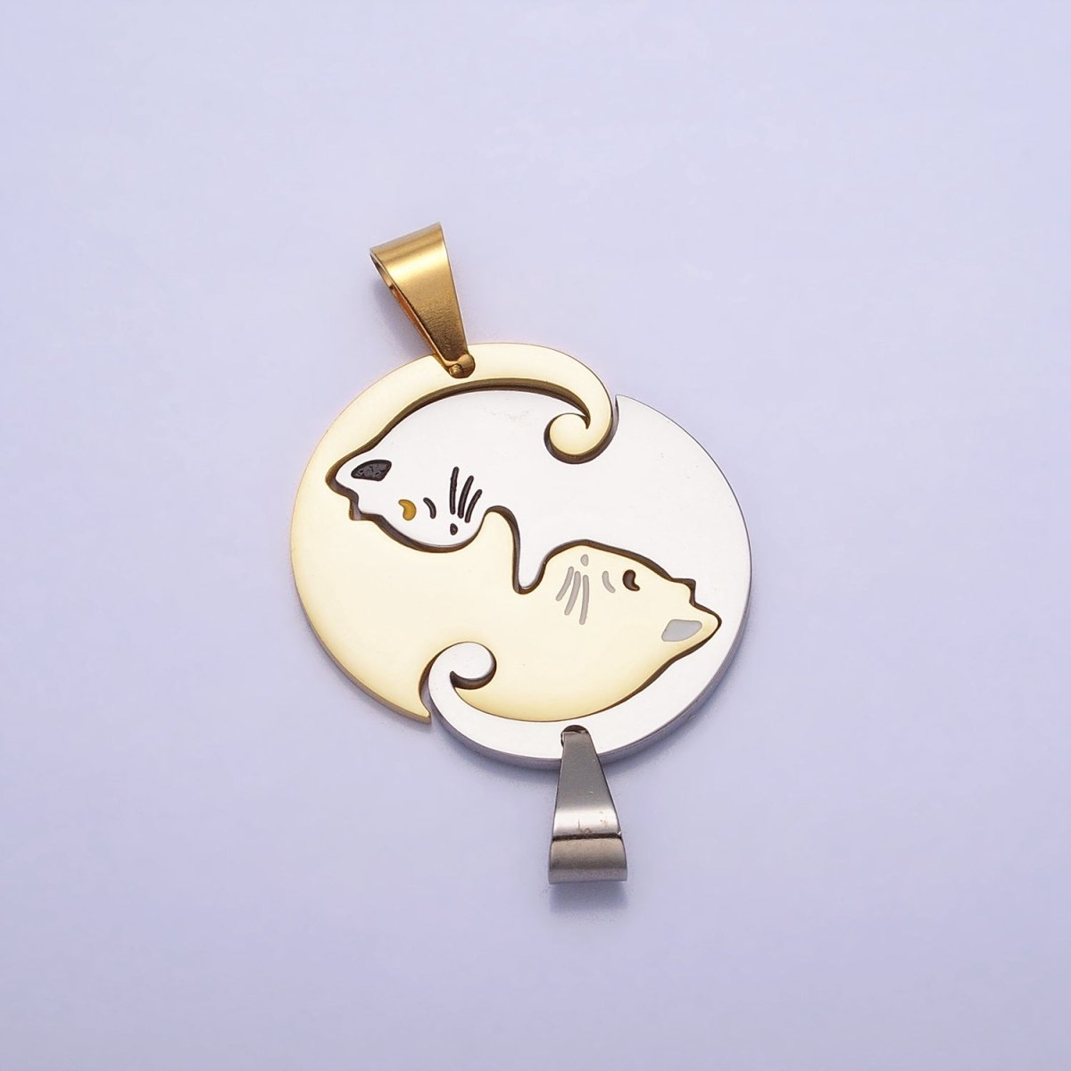 Stainless Steel Sleeping Kitty Cat Couple's Friendship Pendant Set in Gold & Silver | P-1122