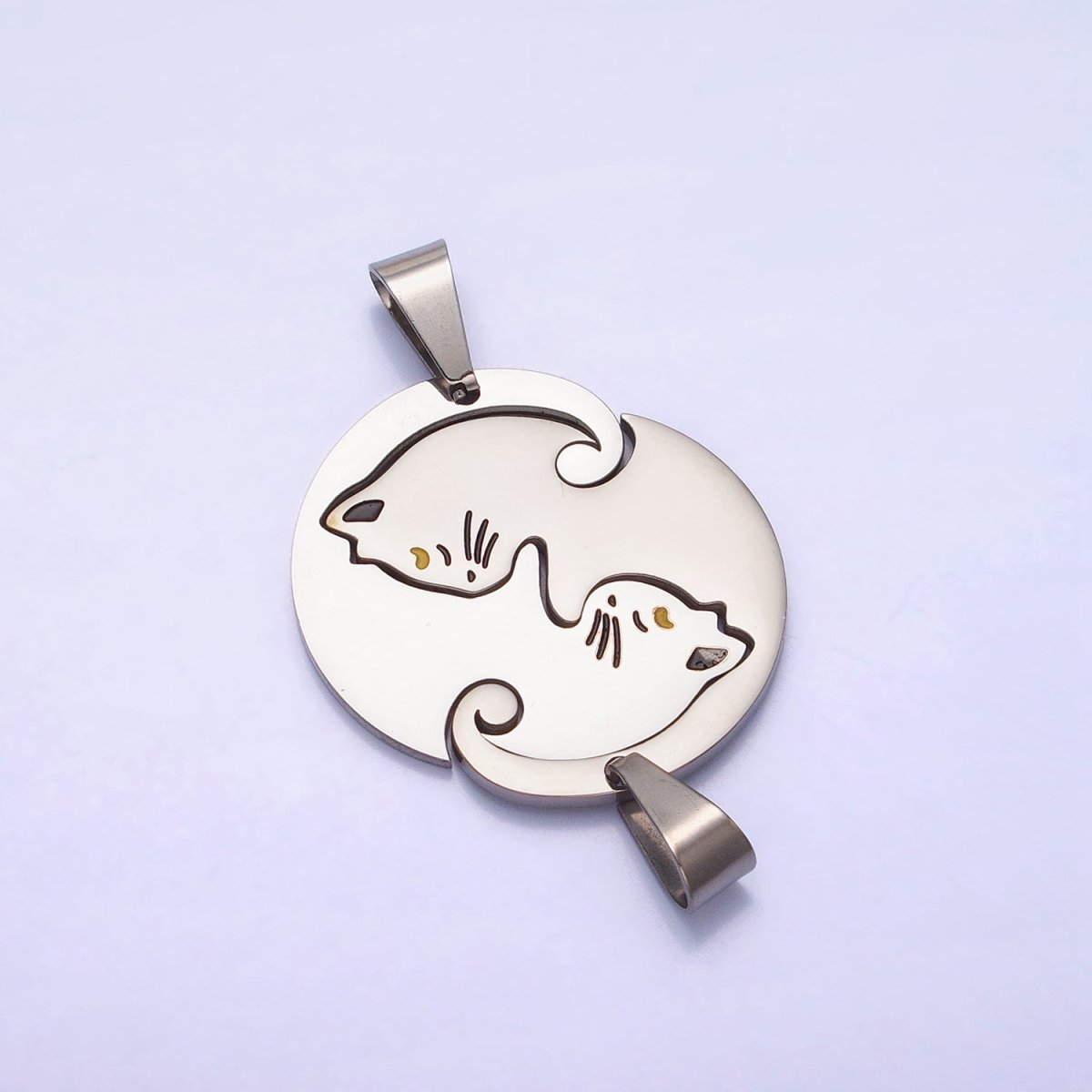 Stainless Steel Sleeping Kitty Cat Couple's Friendship Pendant Set in Gold & Silver | P-1122
