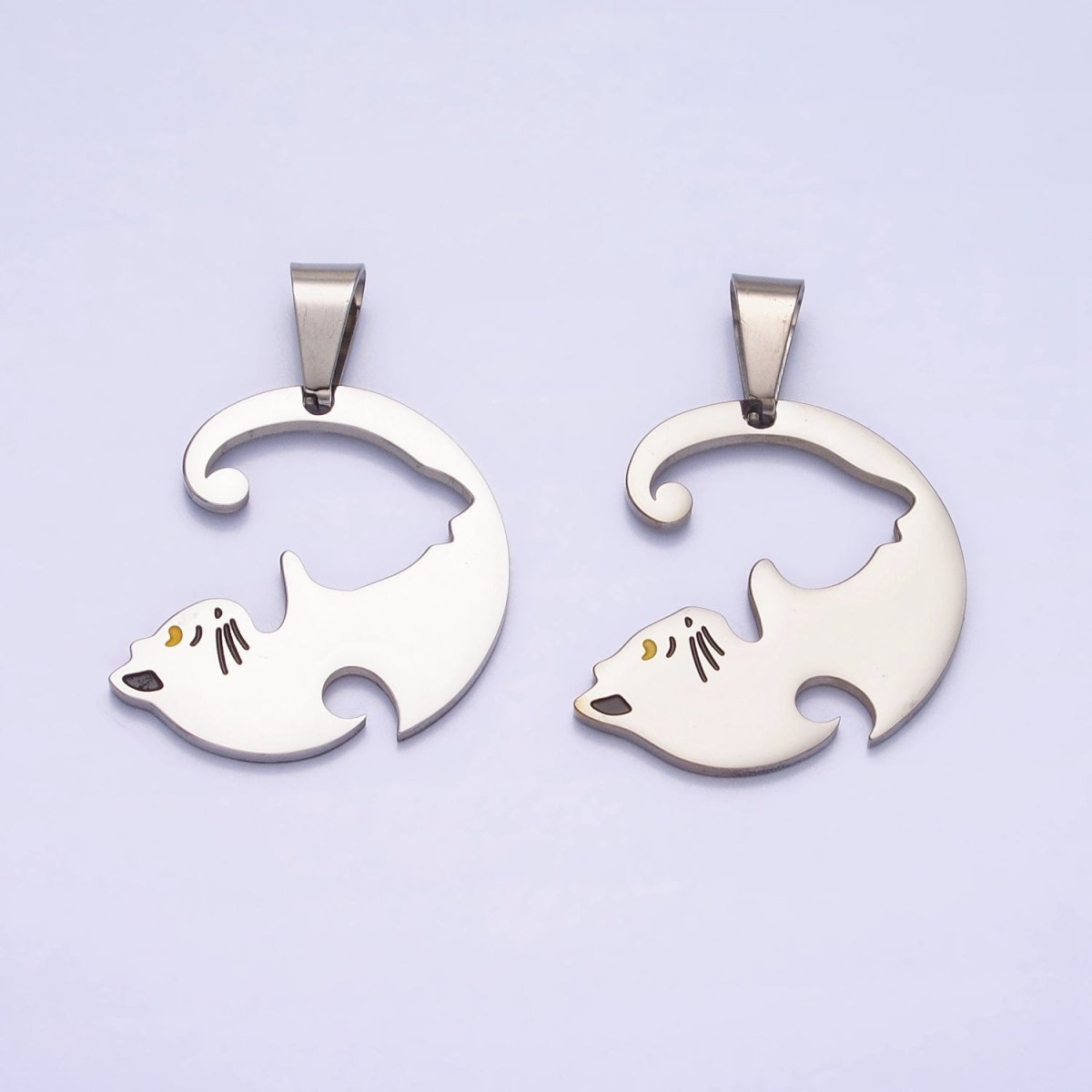 Stainless Steel Sleeping Kitty Cat Couple's Friendship Pendant Set in Gold & Silver | P-1122