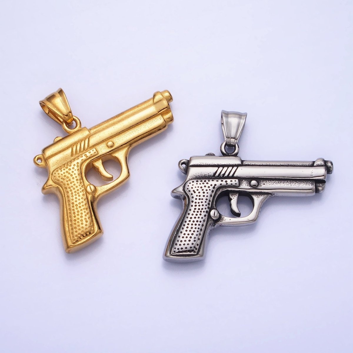 Stainless Steel Small Handgun Pistol Weapon Pendant in Gold & Silver | P-1108
