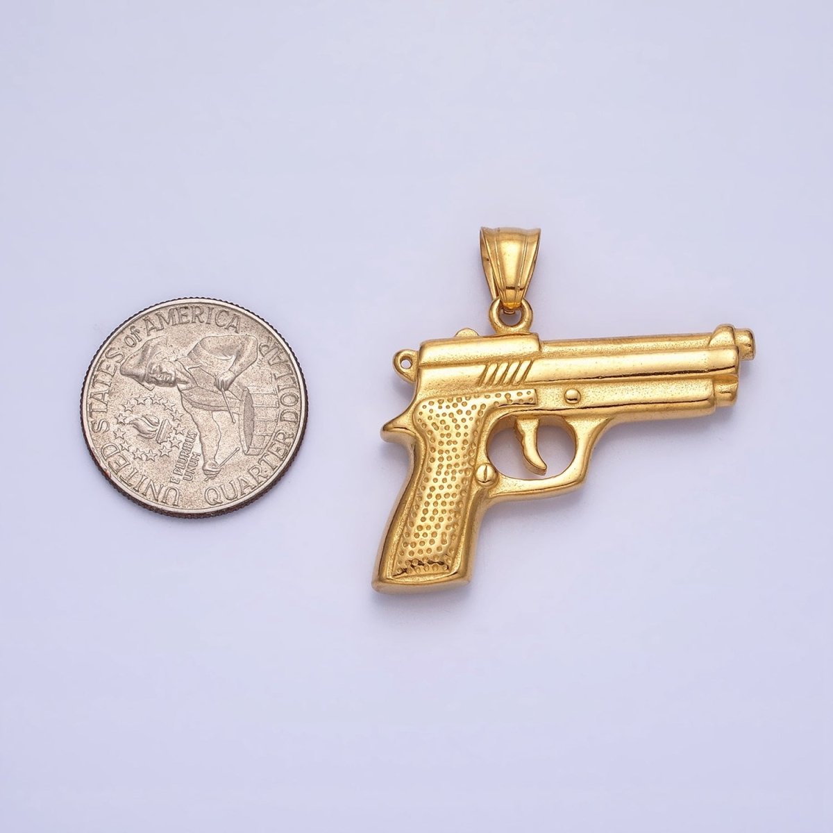 Stainless Steel Small Handgun Pistol Weapon Pendant in Gold & Silver | P-1108
