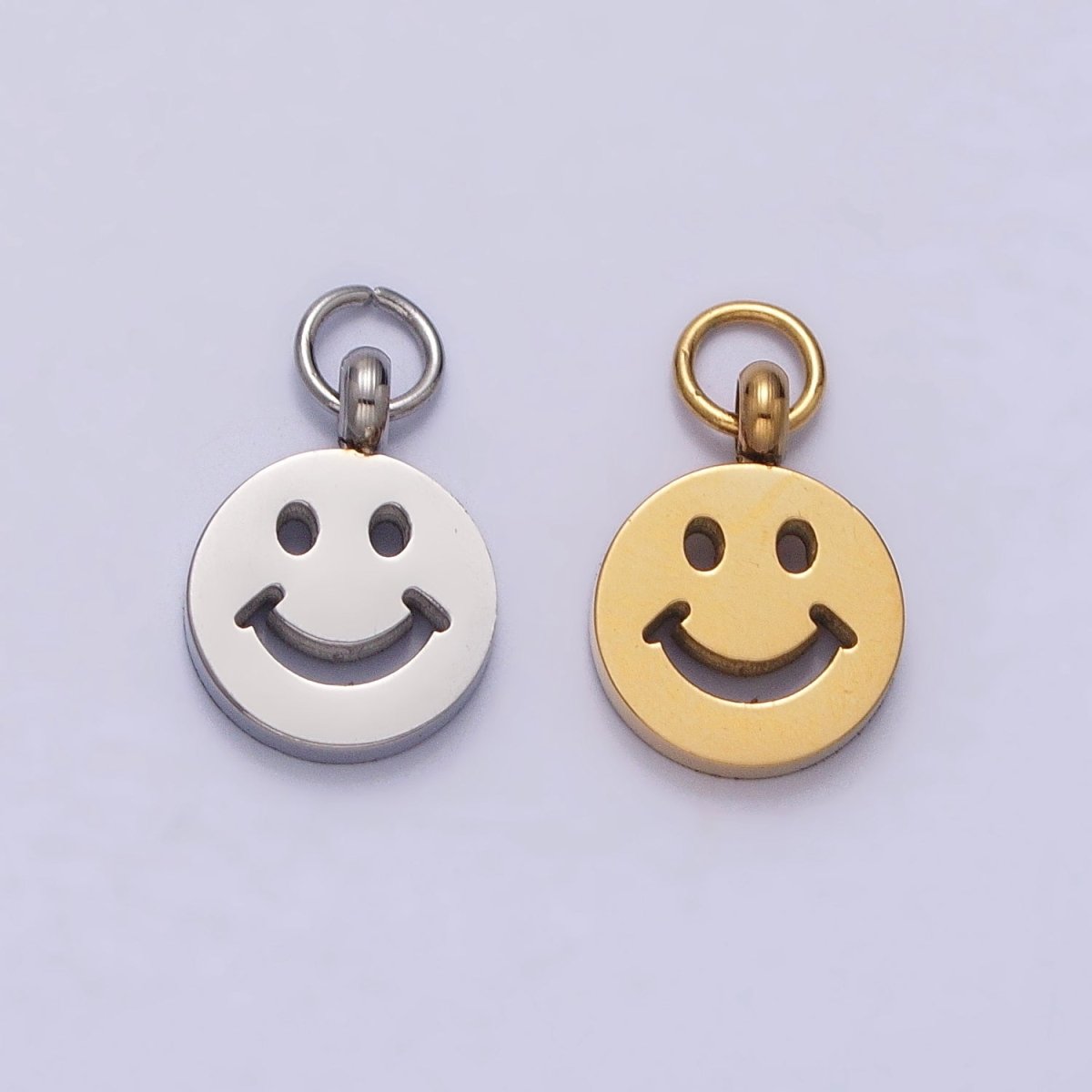 Stainless Steel Smiley Face 8mm, 12mm Round Charm in Gold & Silver | P-882 P-883
