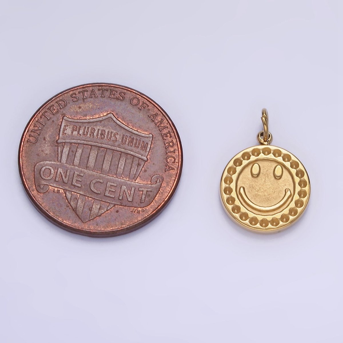 Stainless Steel Smiley Face Emotion Dented Round Bezel Charm | P950 - DLUXCA