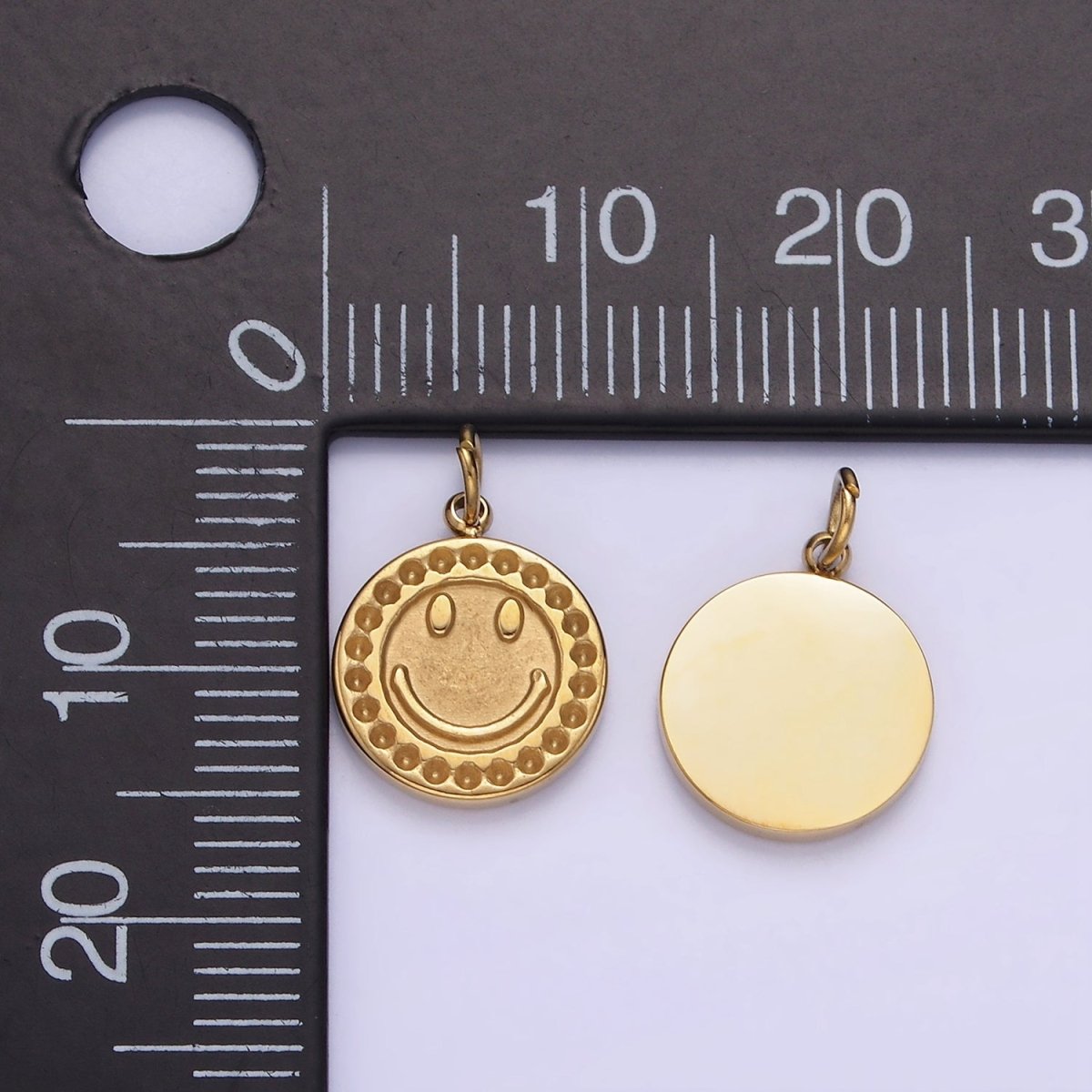 Stainless Steel Smiley Face Emotion Dented Round Bezel Charm | P950 - DLUXCA