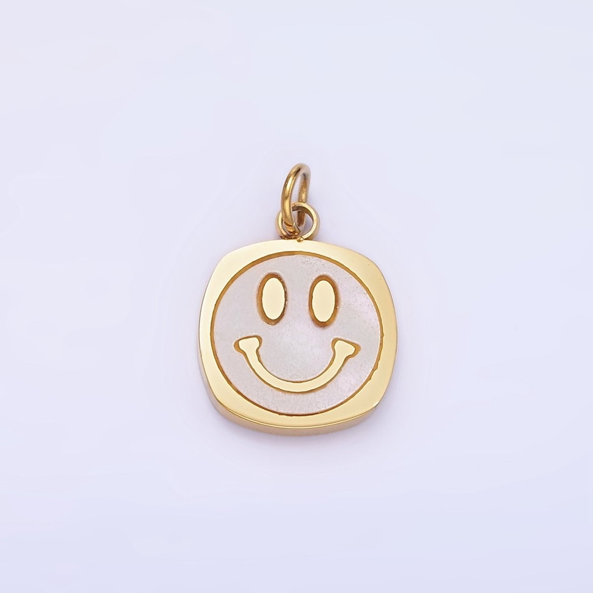 Stainless Steel Smiley Face Shell Pearl Rounded Square Charm | P957 - DLUXCA