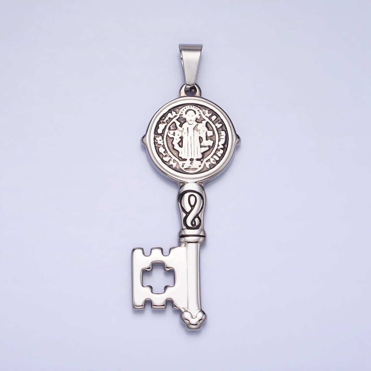 Stainless Steel SMQLIVB PAX VRSNSMV Saint Benedict Double Sided Engraved Key Pendant in Gold & Silver | P-1089 P-1090