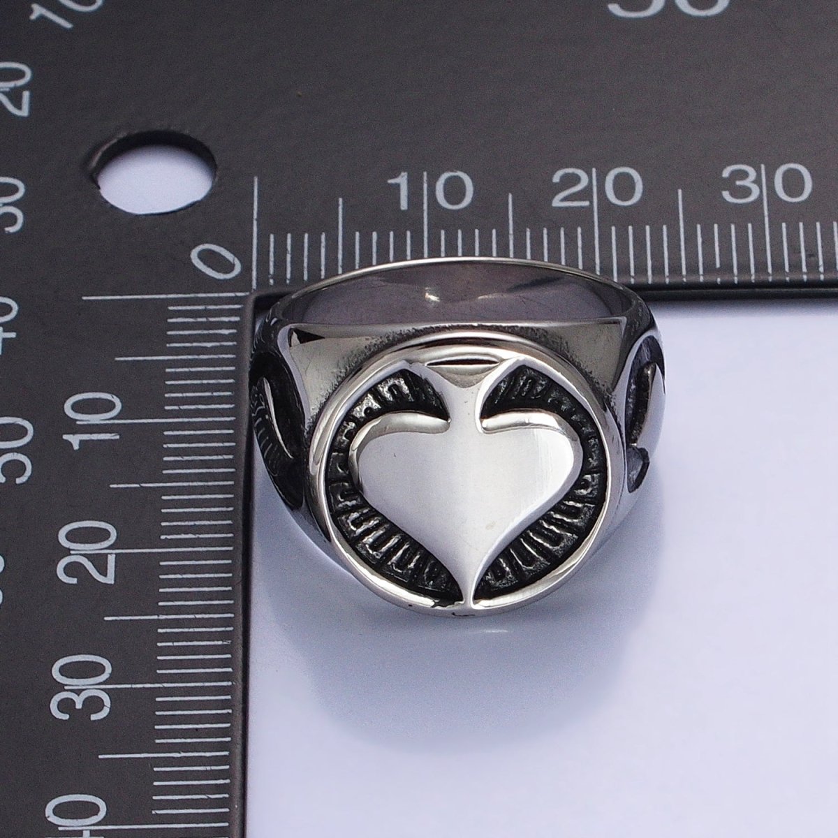 Stainless Steel Spade Card Symbol Round Signet Ring in Silver & Gold | O-1962 O-1963 O-1964 O-1965