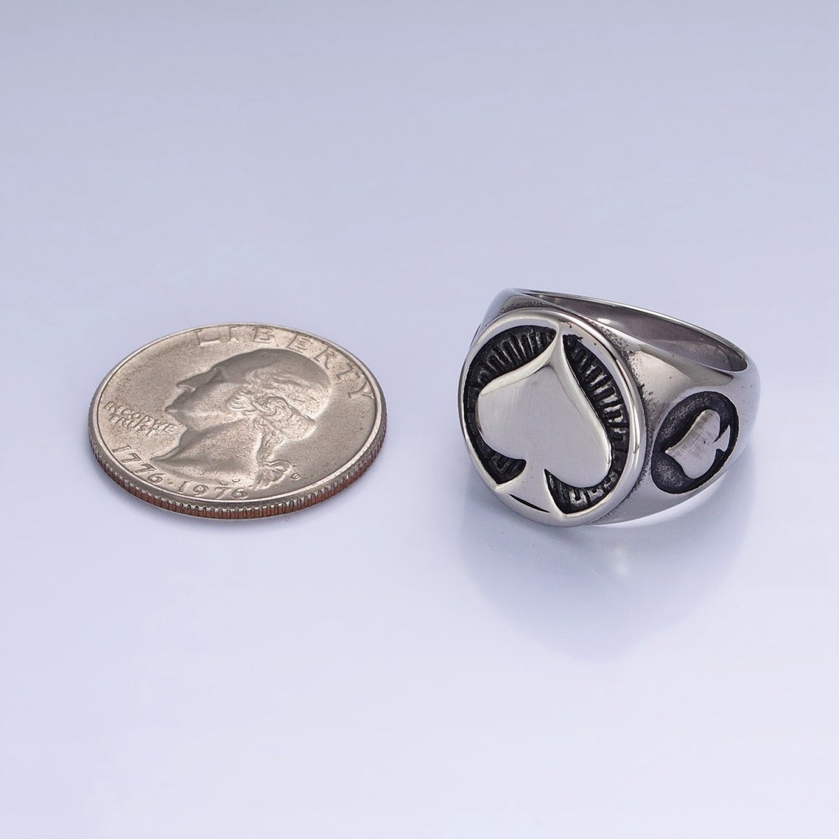 Stainless Steel Spade Card Symbol Round Signet Ring in Silver & Gold | O-1962 O-1963 O-1964 O-1965