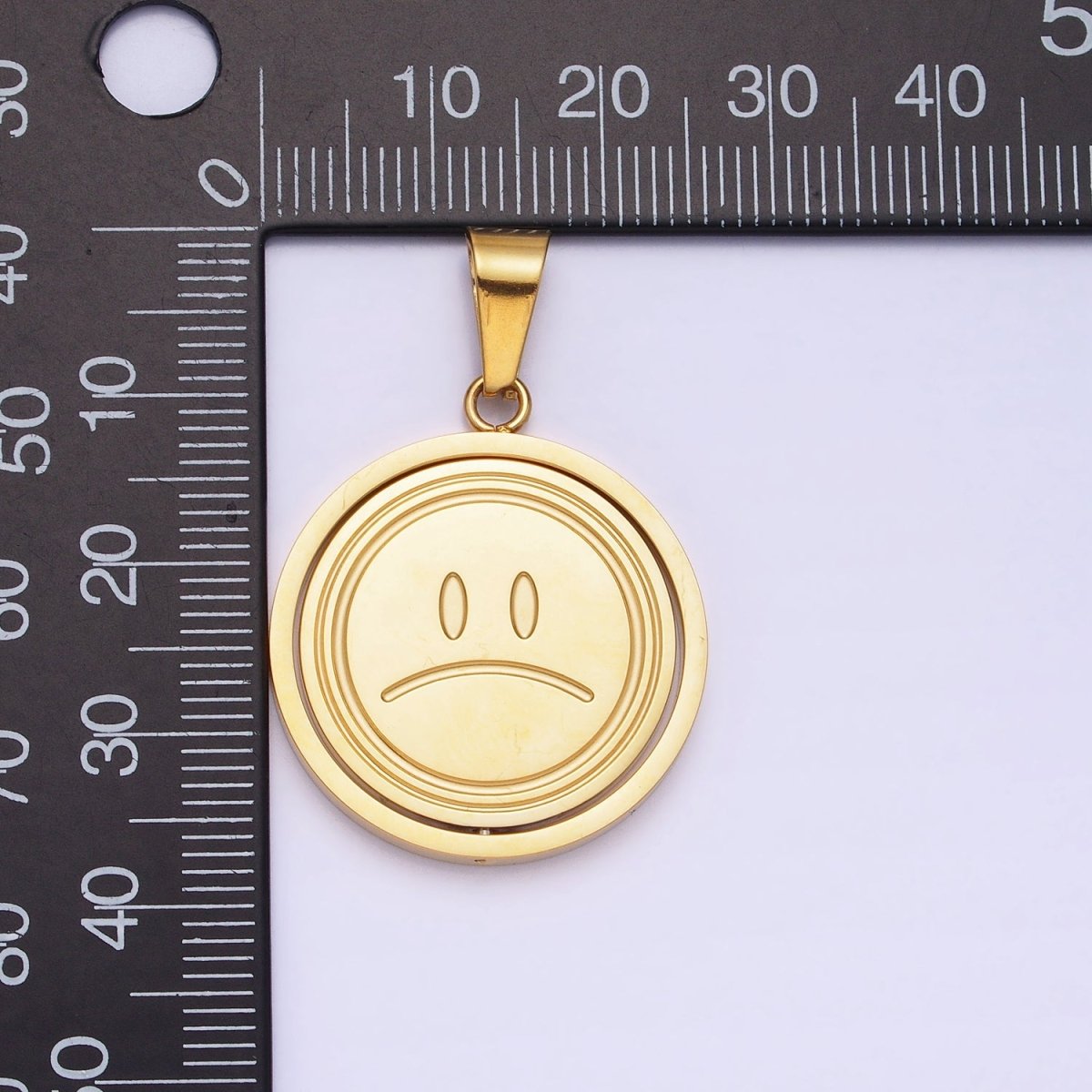 Stainless Steel Spinning Double Sided Smiley & Sad Face Pendant in Gold & Silver | P-1121