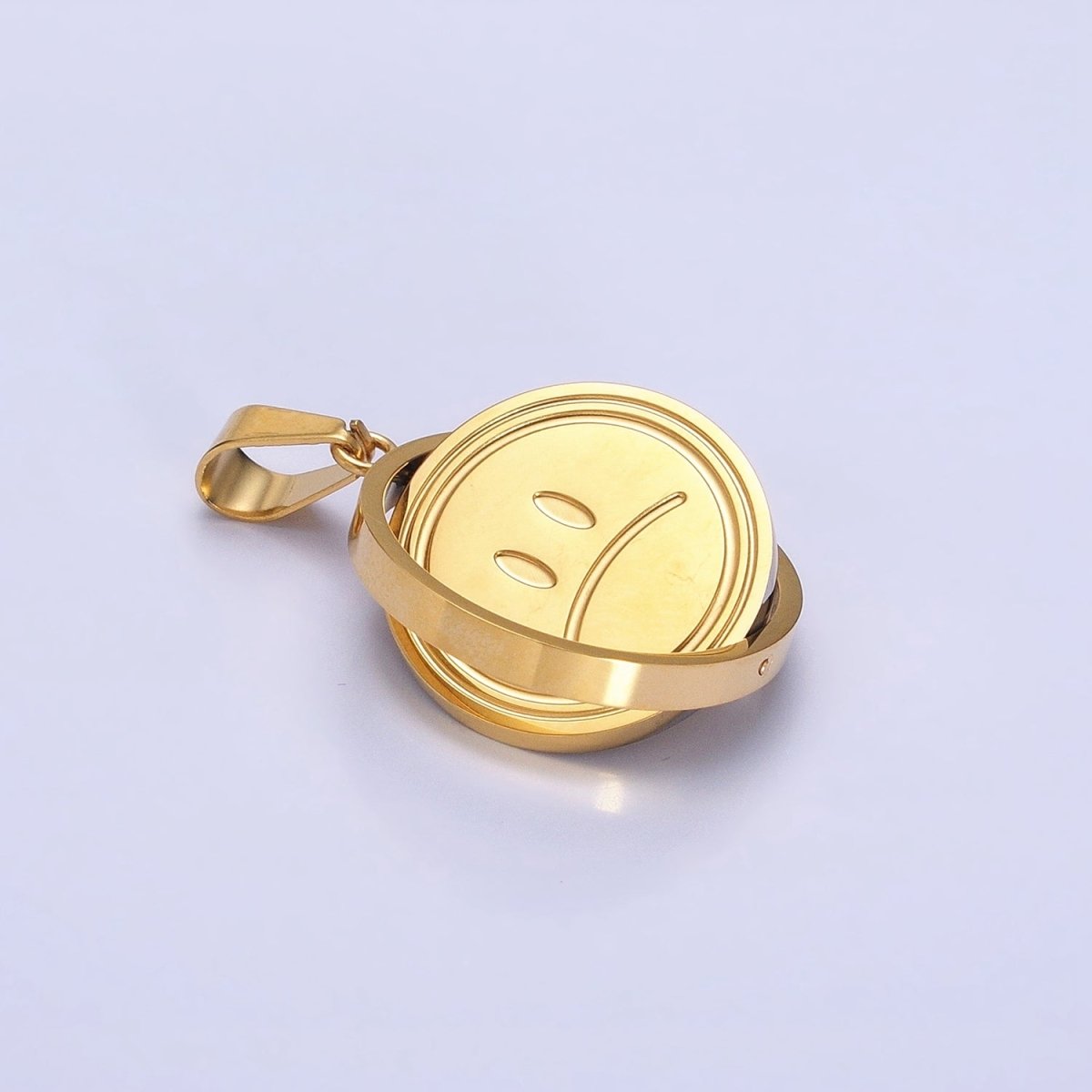 Stainless Steel Spinning Double Sided Smiley & Sad Face Pendant in Gold & Silver | P-1121