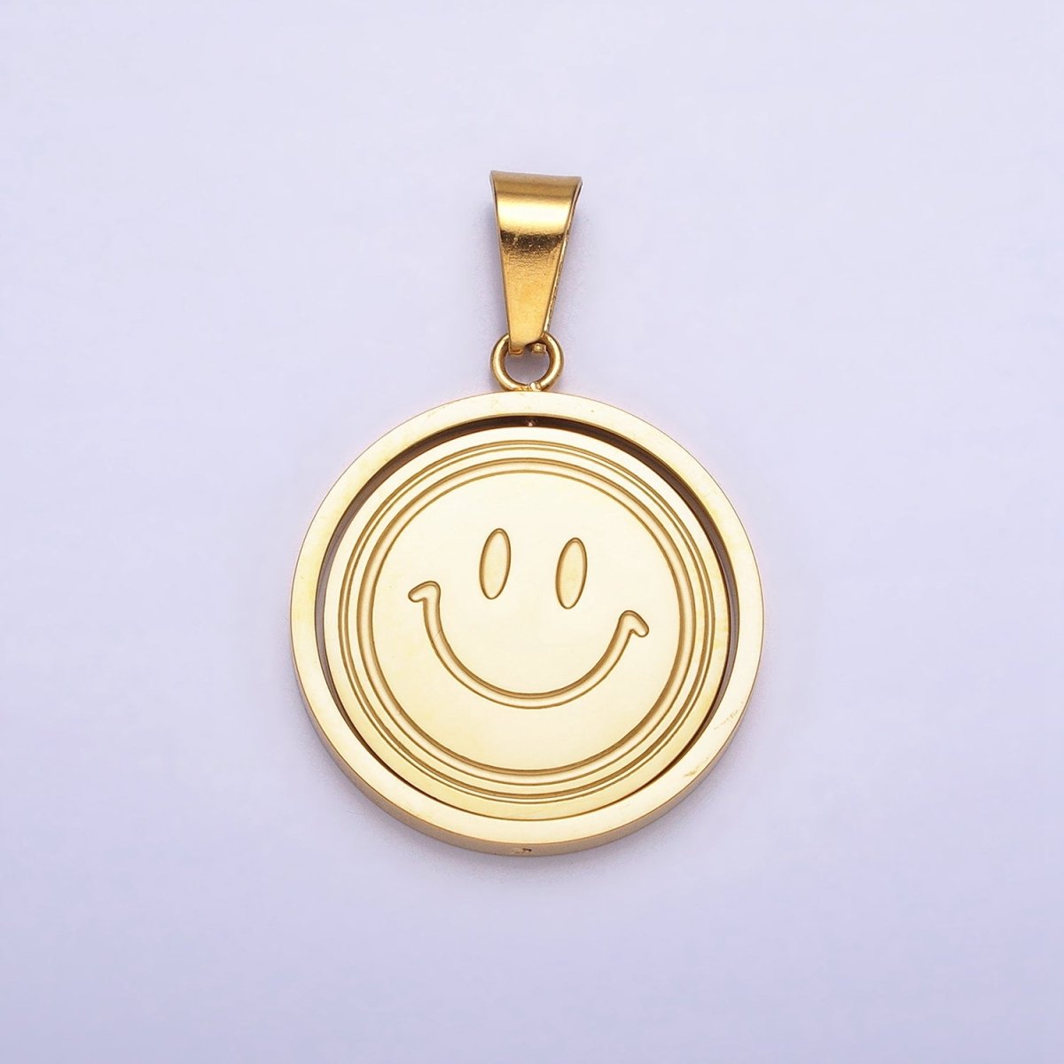 Stainless Steel Spinning Double Sided Smiley & Sad Face Pendant in Gold & Silver | P-1121
