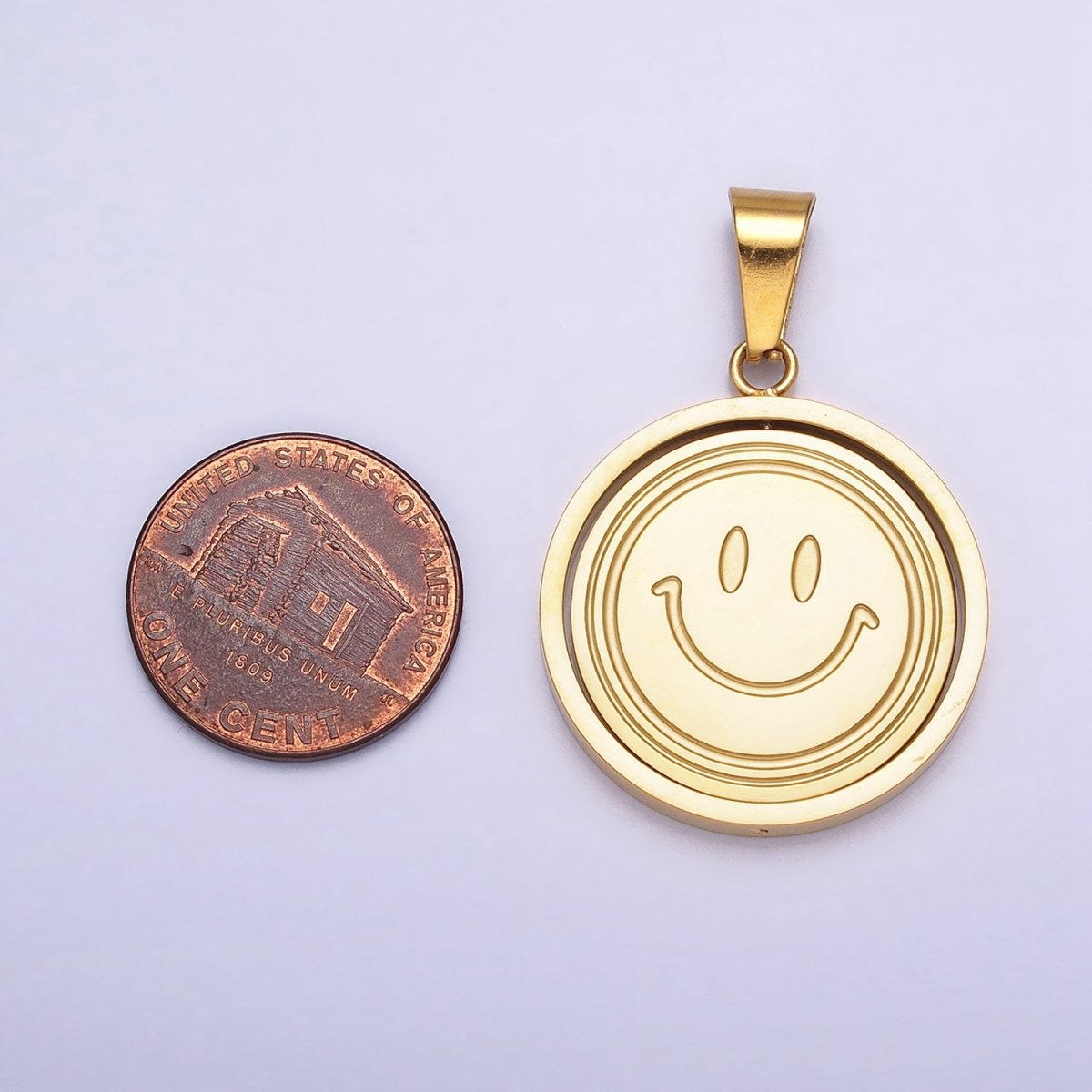 Stainless Steel Spinning Double Sided Smiley & Sad Face Pendant in Gold & Silver | P-1121