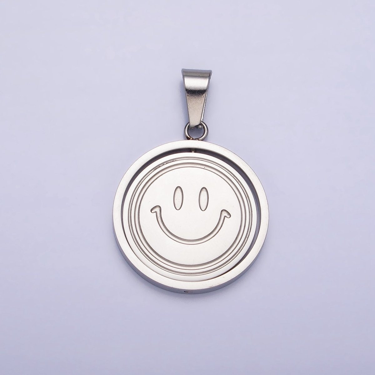 Stainless Steel Spinning Double Sided Smiley & Sad Face Pendant in Gold & Silver | P-1121
