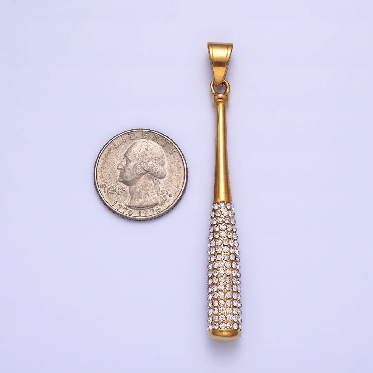 Stainless Steel Sport Baseball Bat Micro Paved CZ Pendant in Gold & Silver J-763 J-771