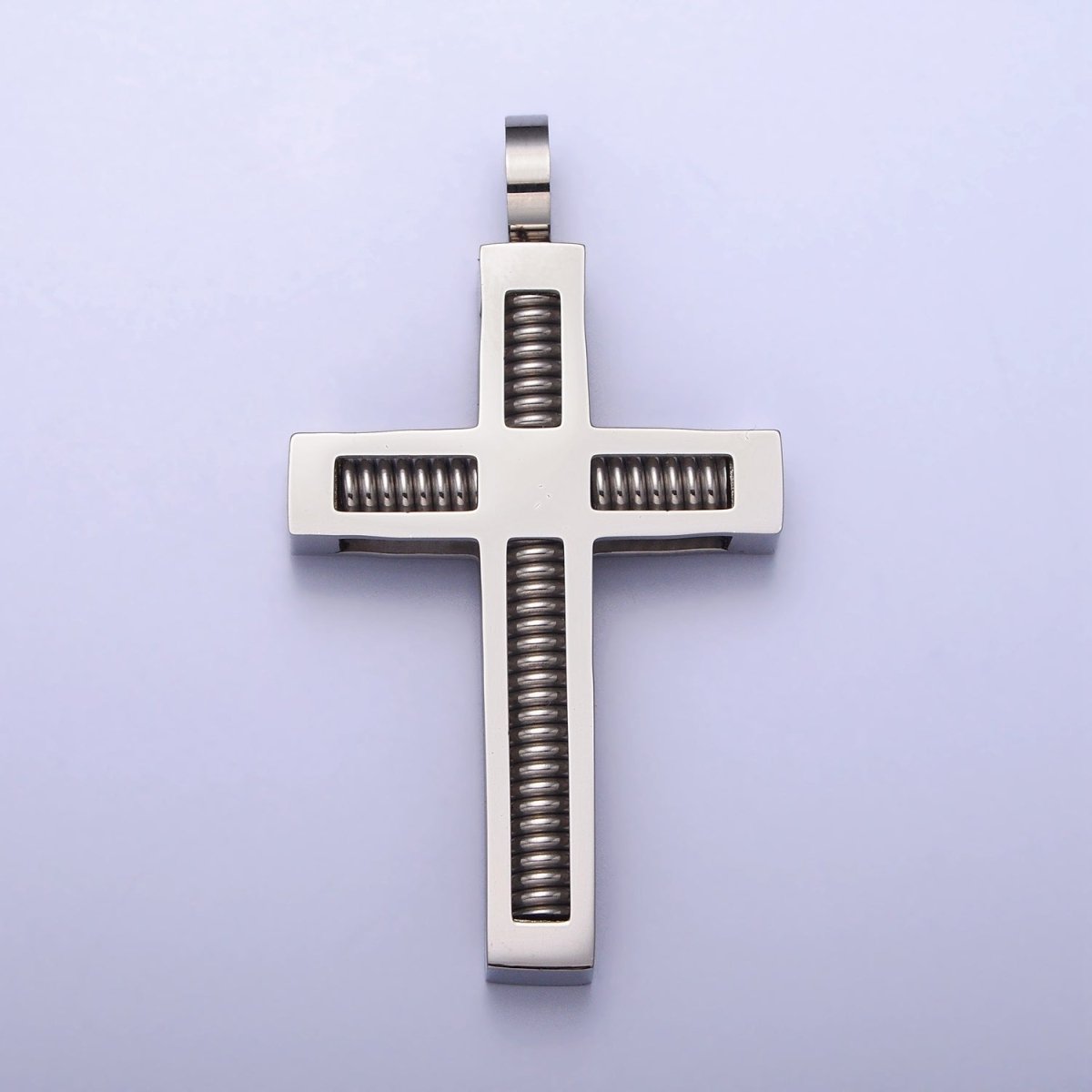 Stainless Steel Spring Coil Textured Latin Cross Pendant in Gold & Silver | P-1097