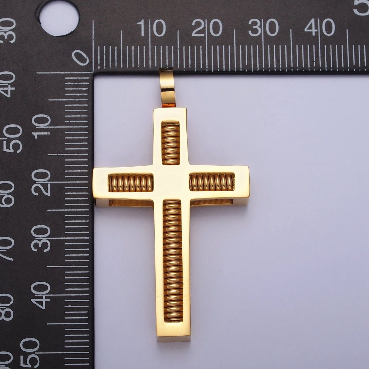 Stainless Steel Spring Coil Textured Latin Cross Pendant in Gold & Silver | P-1097